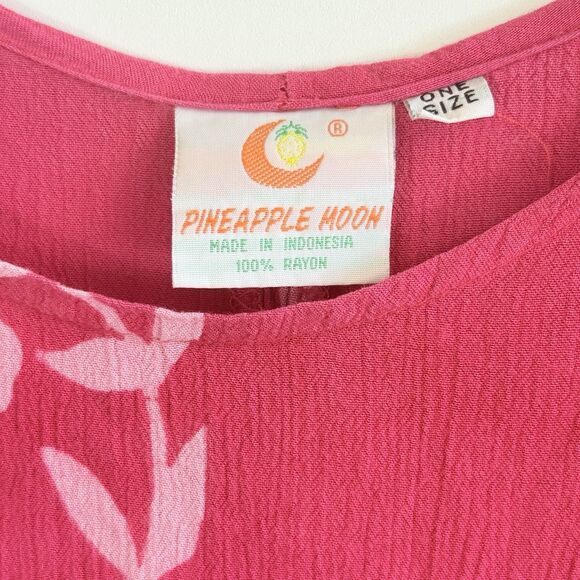 Pineapple Moon Womens One Size Hot Pink Batik Floral Rayon Tropical‎ Beach Dress - Picture 6 of 6